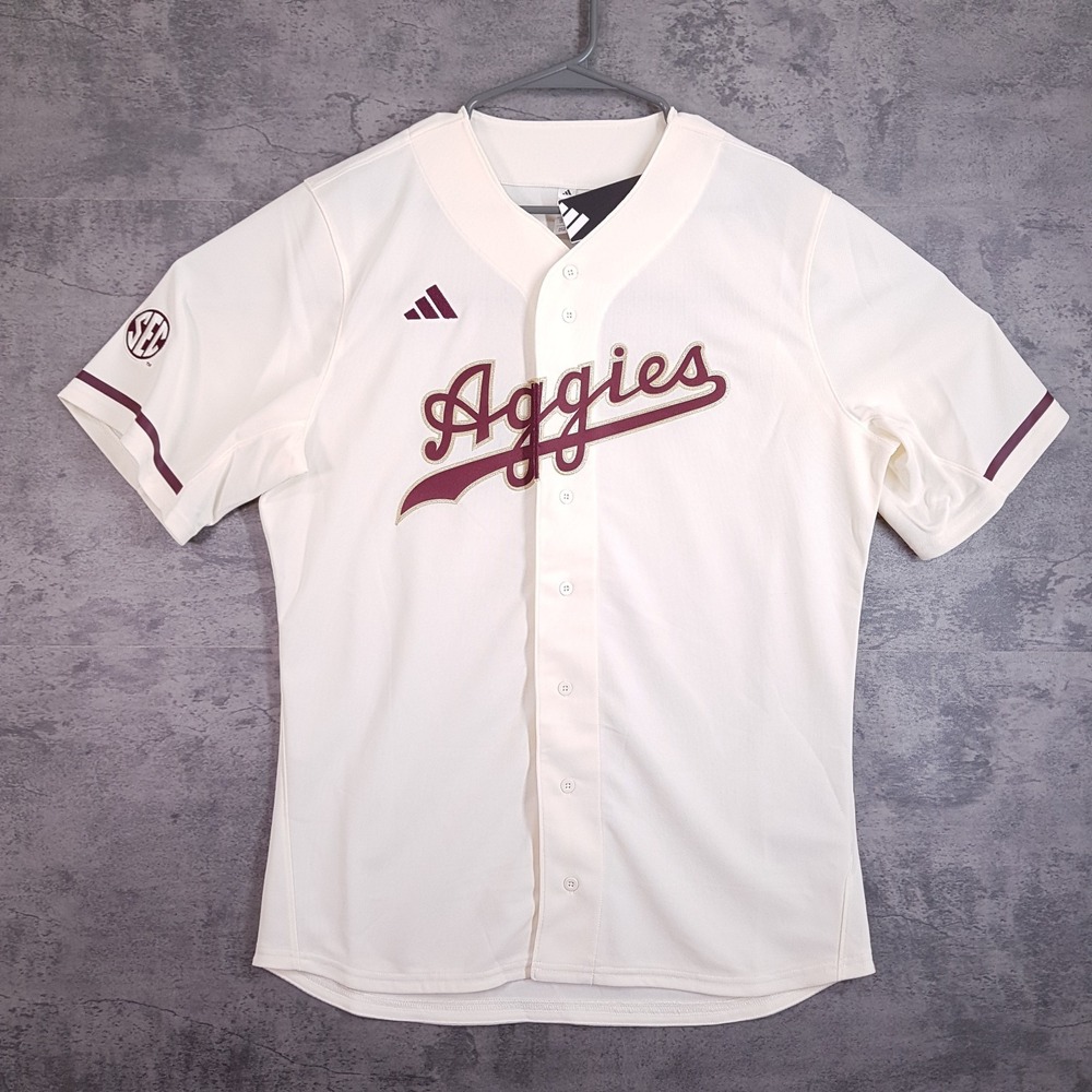 ADIDAS Texas A&M Aggies NCAA Baseball Jersey Mens LARGE Cream White SEC